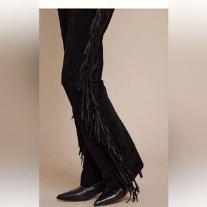 NEW with tags Pretty little thing BLACK FAUX SUEDE FRINGE STRAIGHT LEG TROUSERS